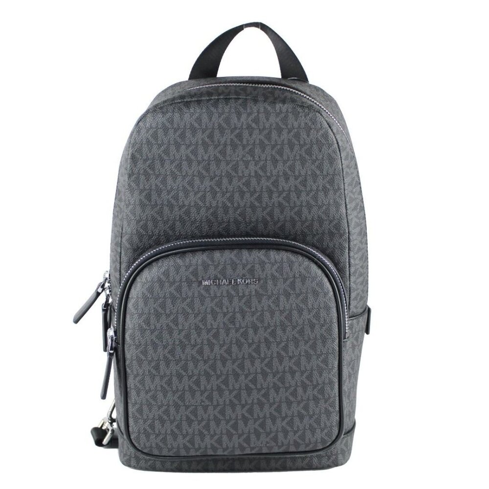 NWT Michael Kors Cooper Medium Commuter Slingpack Black Signature PVC Book Bag - Picture 3 of 6